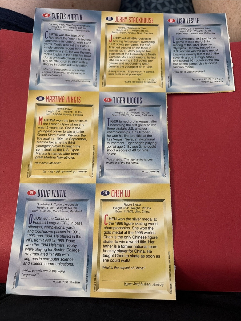 Tiger Woods Rookie Card Sports Illustrated For Kids 1996 Incomplete Sheet!