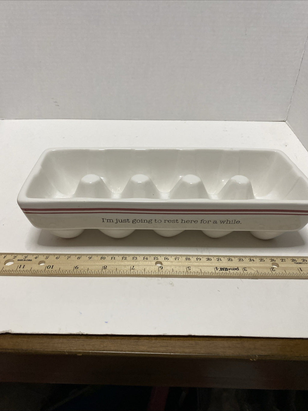 White Ceramic Egg Carton; Country Farmhouse Kitchen Decor Rustic Holds 10 Eggs