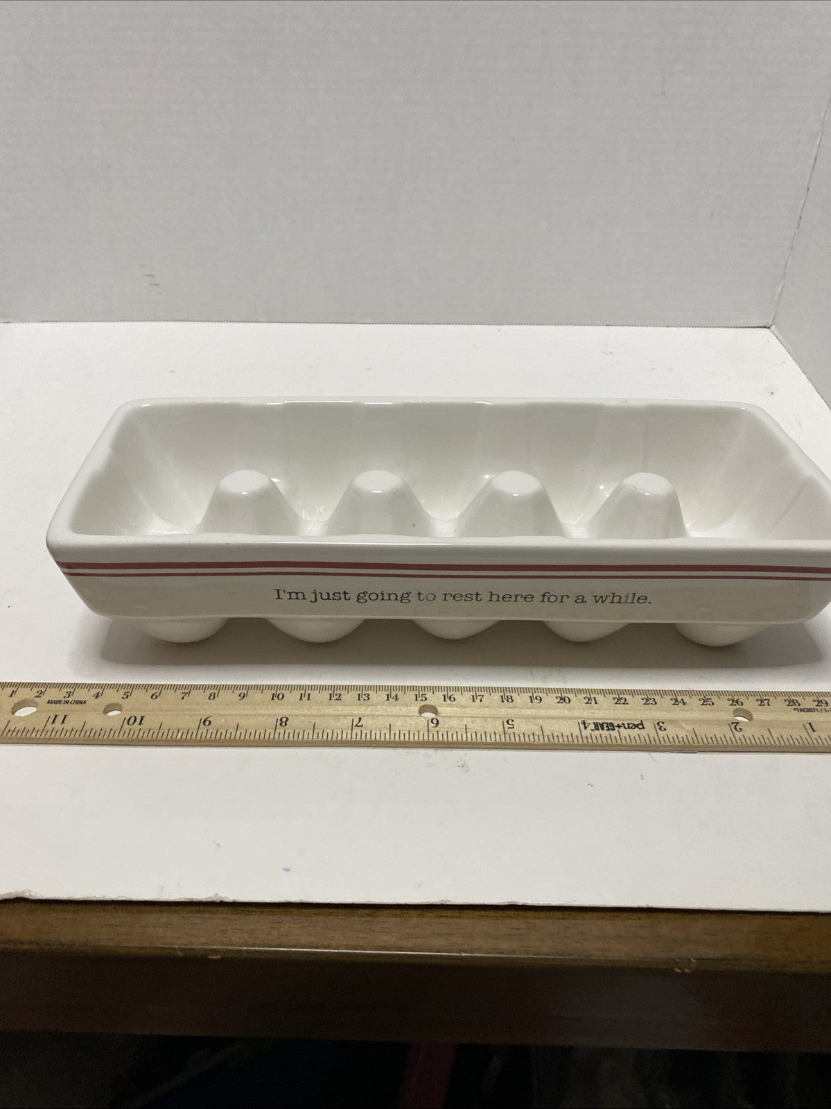 White Ceramic Egg Carton; Country Farmhouse Kitchen Decor Rustic Holds 10 Eggs