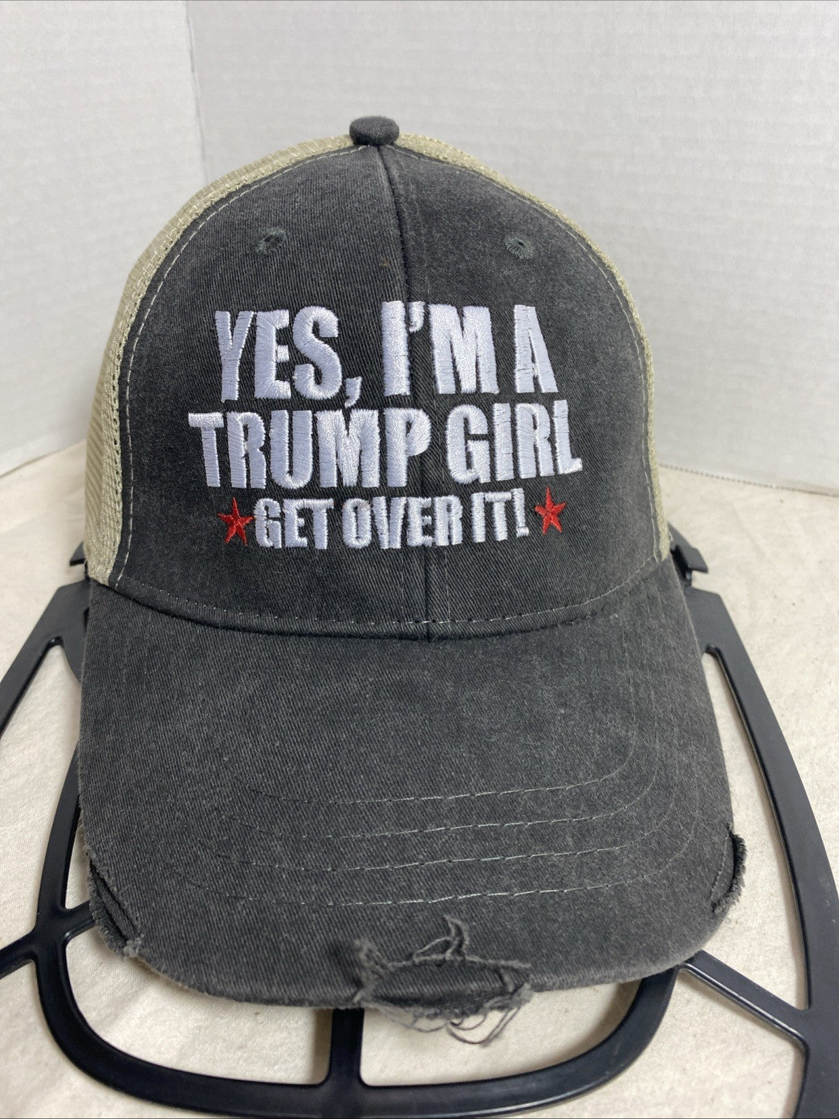 Womens  Cap “Yes I'M A Trump Girl”Cotton Distressed Trucker Hats