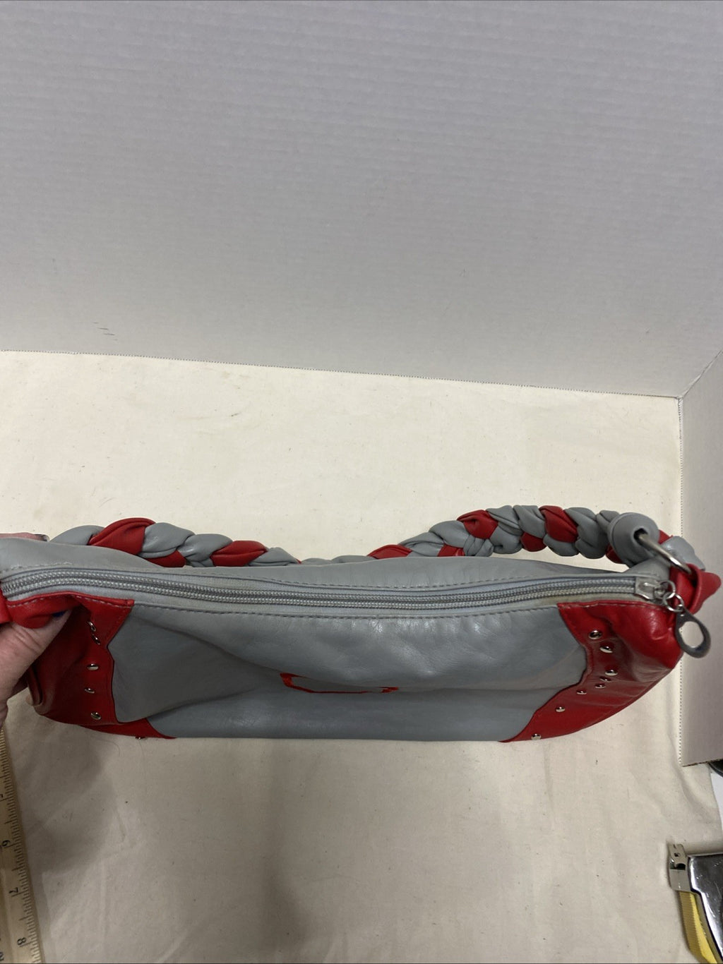 Ohio State Purse With Braided Scarlet And Gray Handle