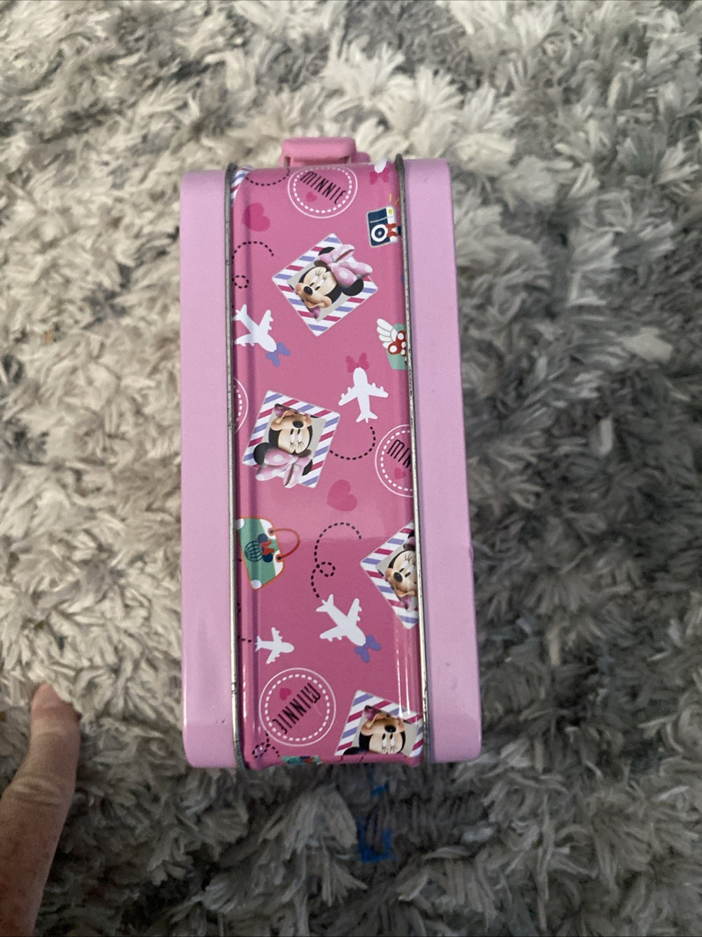 Disney-Minnie Mouse Tin Metal Lunch Box Collectible-Little World Traveler Case