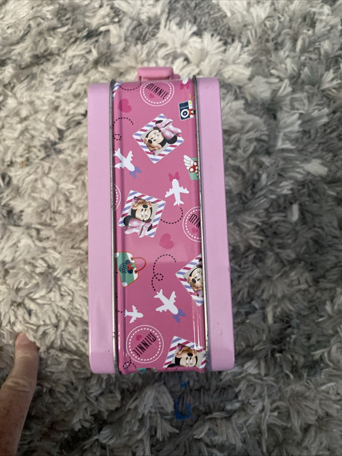 Disney-Minnie Mouse Tin Metal Lunch Box Collectible-Little World Traveler Case