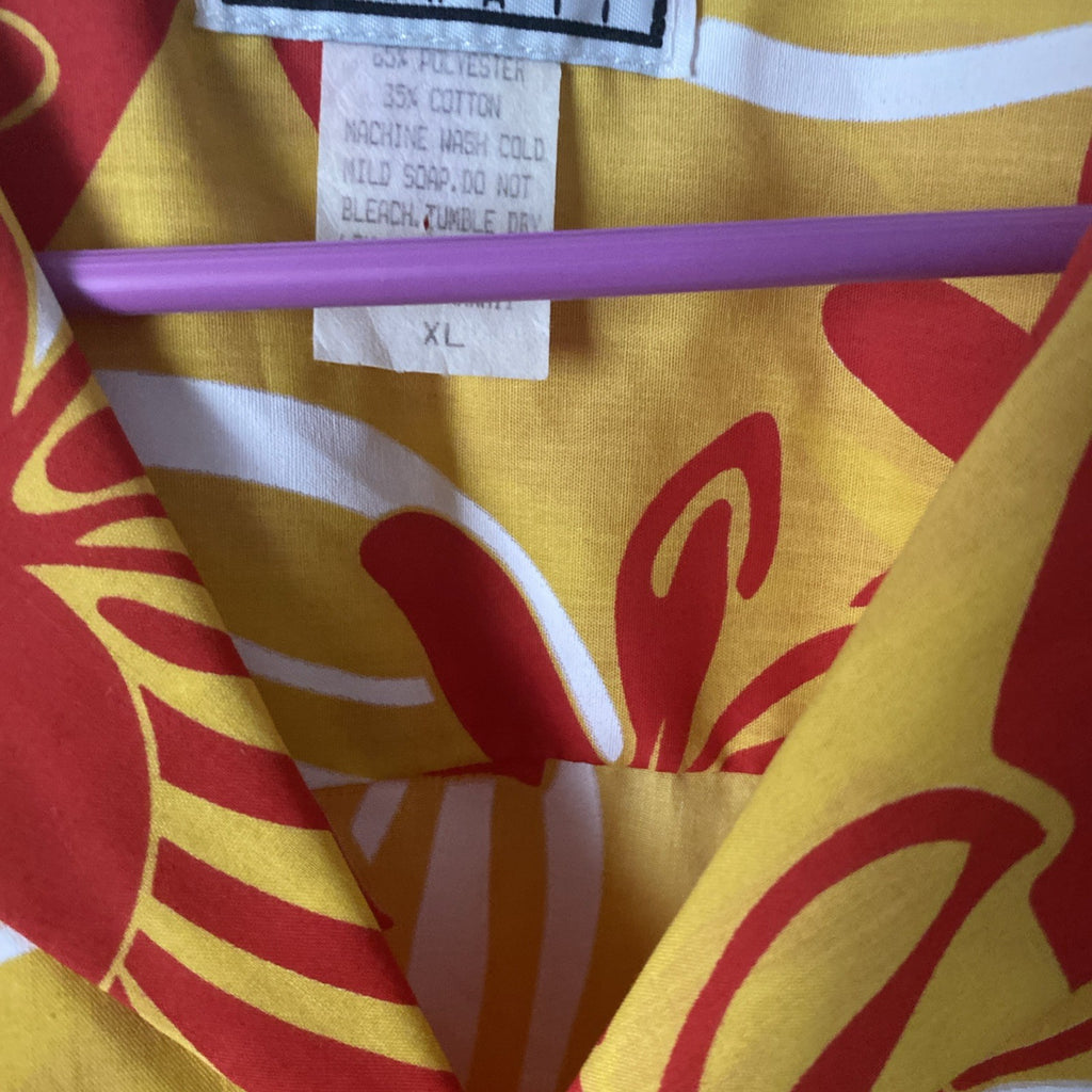 Paradise Style Hawaii Men's Shirt Sz XL yellow, red, white, tropical flower