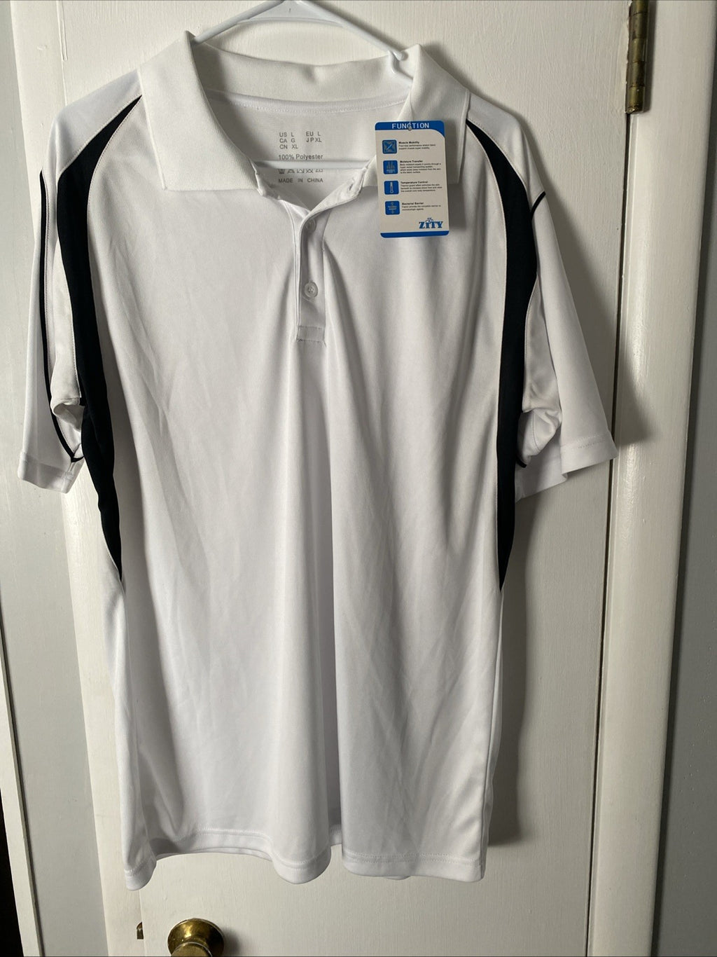Zity sports  large short sleeve polo shirt white black stripes NWT