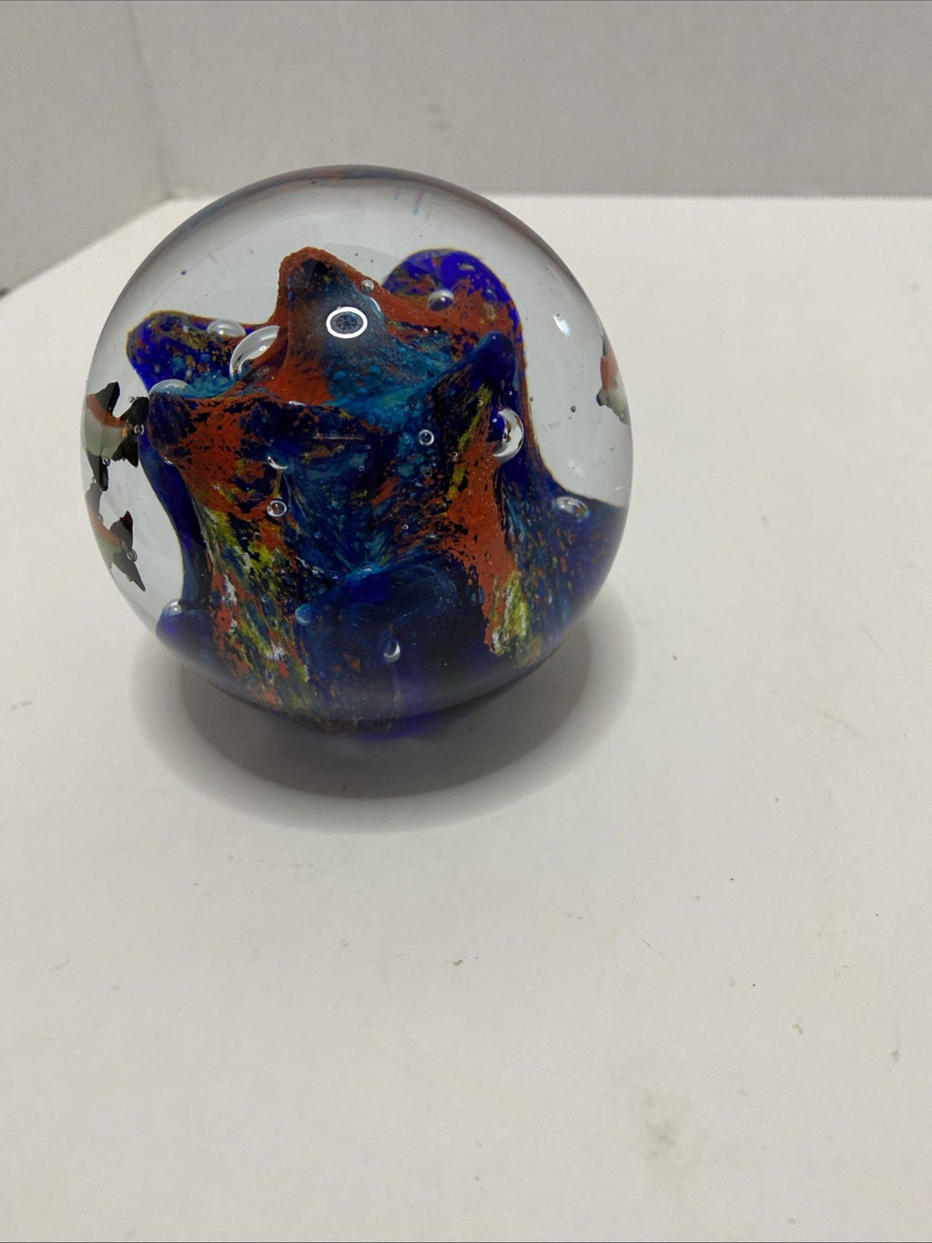 Art Glass Tropical Fish Paperweight Ocean Aquarium Round Small