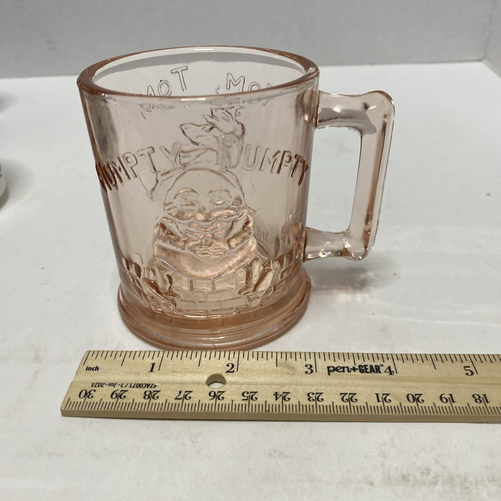 Vintage Pink Depression Glass Cup Mug Humpty Dumpty Tom Tom