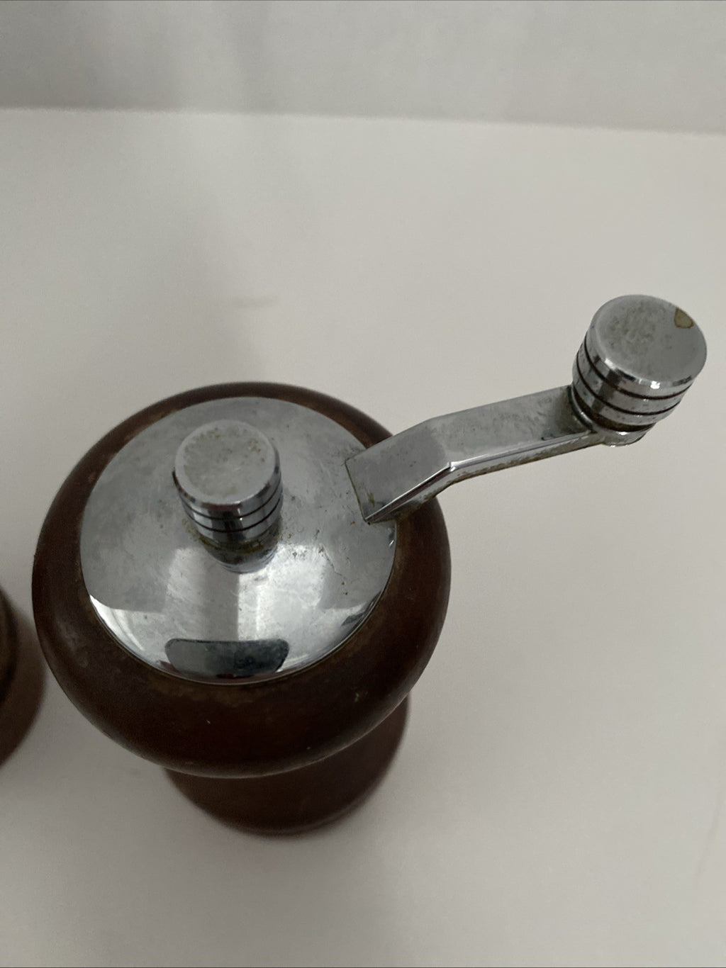 Vintage Heavy Salt & Pepper Shakers Set Wooden Catalina Forged Steel Gear