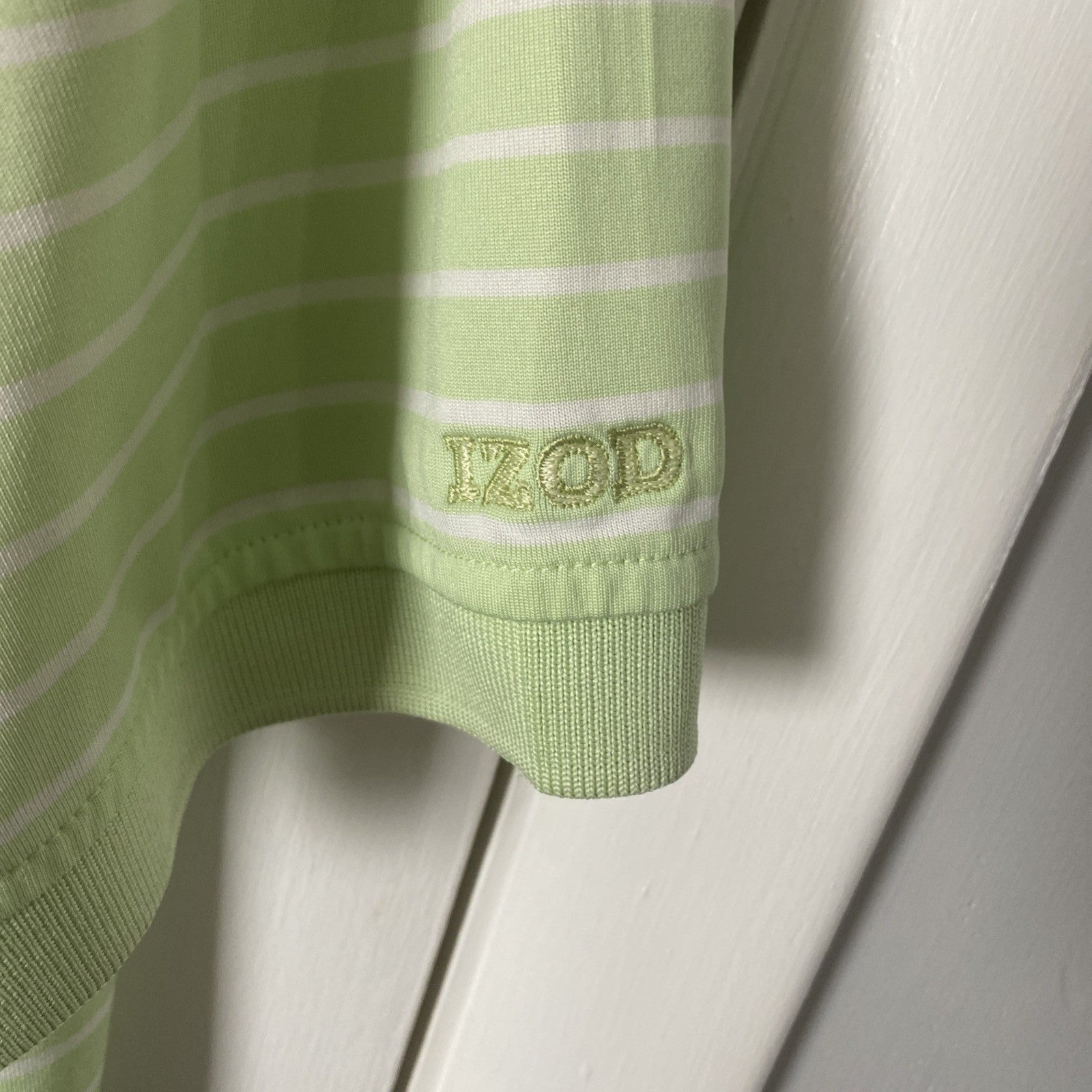 Luxury sports performance polo size large men’s shirt mint green white stripes s