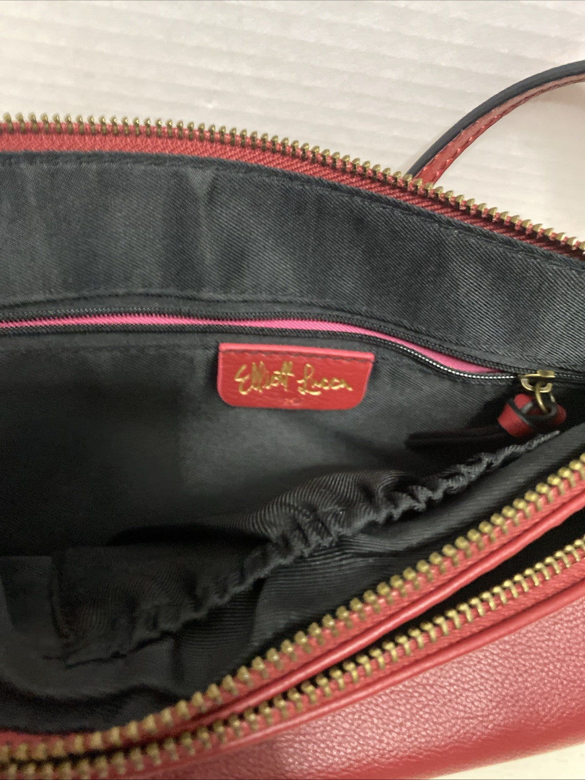 Elliott Lucca Red Leather Removable Strap Clutch/ Crossbody/ Shoulder Bag 7x11"