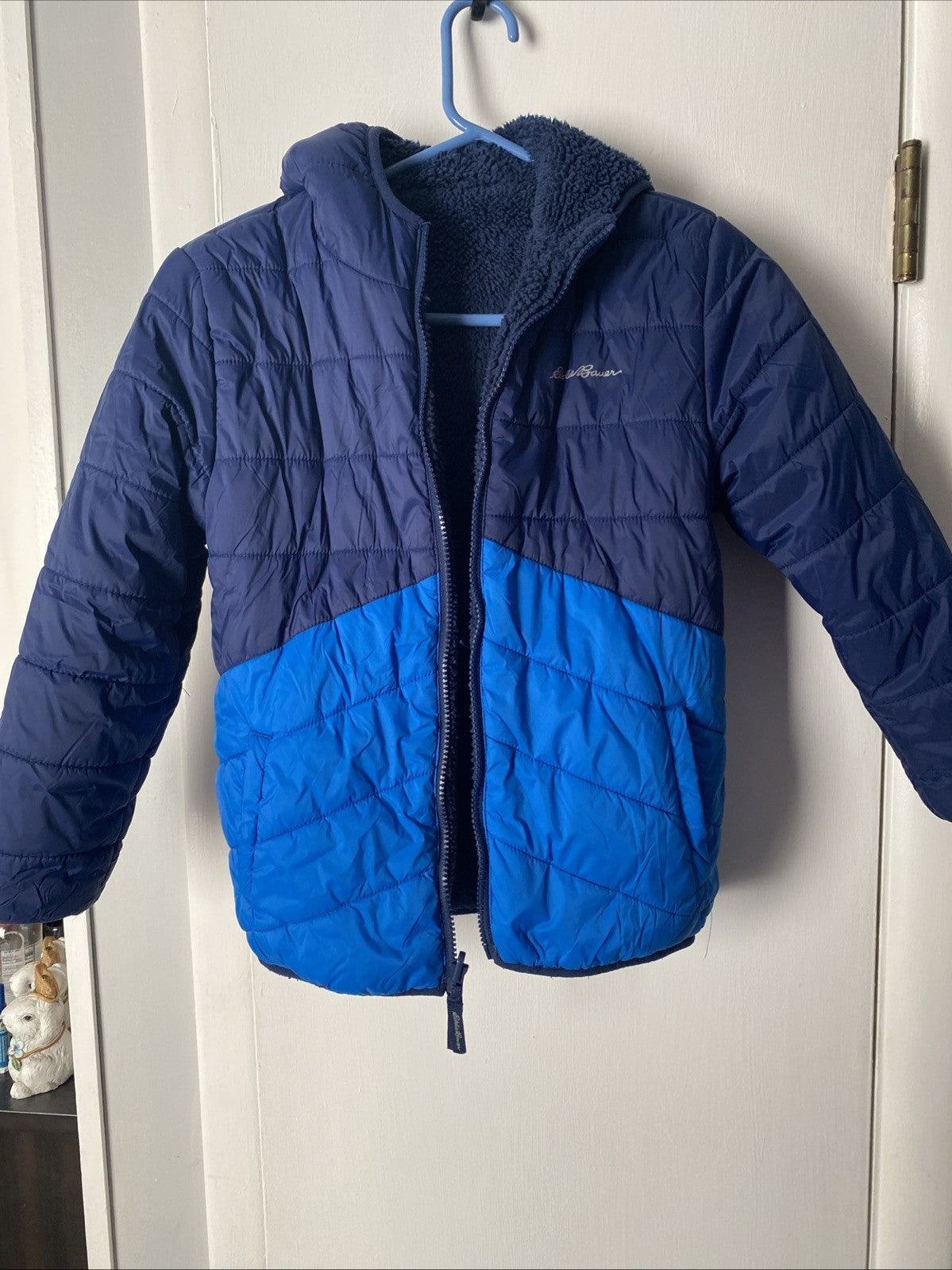 Eddie Bauer Boys Reversible Hooded Puffers Insulated Down Size 10-12