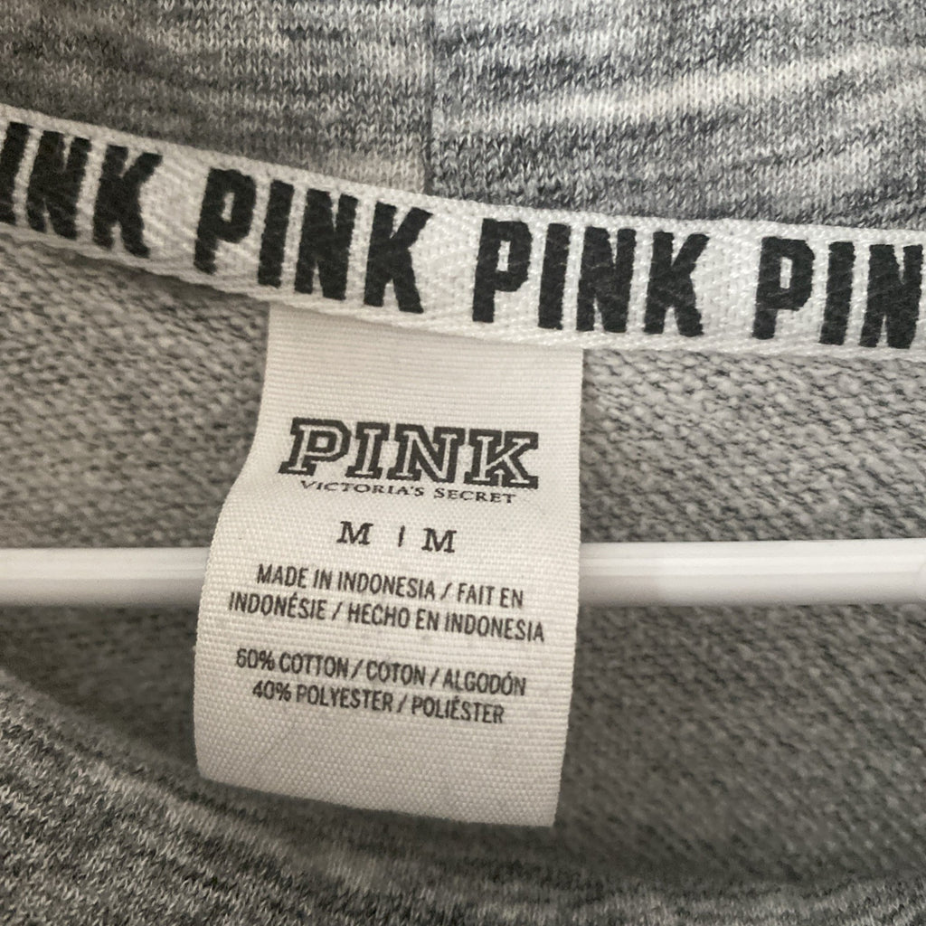 Victorias Secret PINK High-Neck Cowl Pullover, Gray Marl / Script Size Med