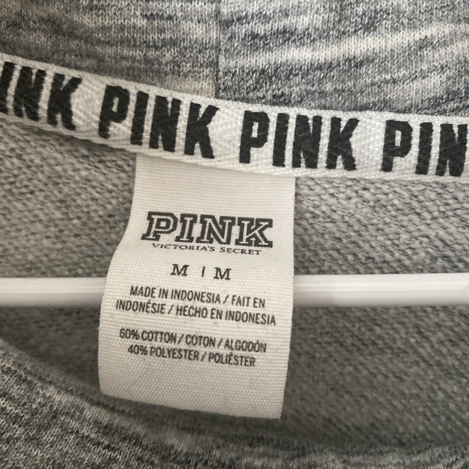 Victorias Secret PINK High-Neck Cowl Pullover, Gray Marl / Script Size Med