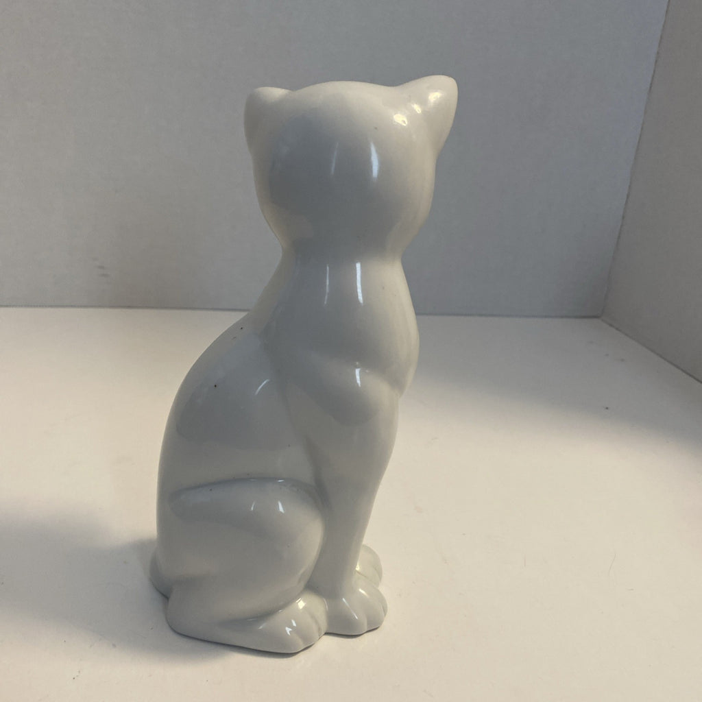 White Ceramic Sitting Cat 8” Tall Kitty Figurine Cat Decor Collectible Feline