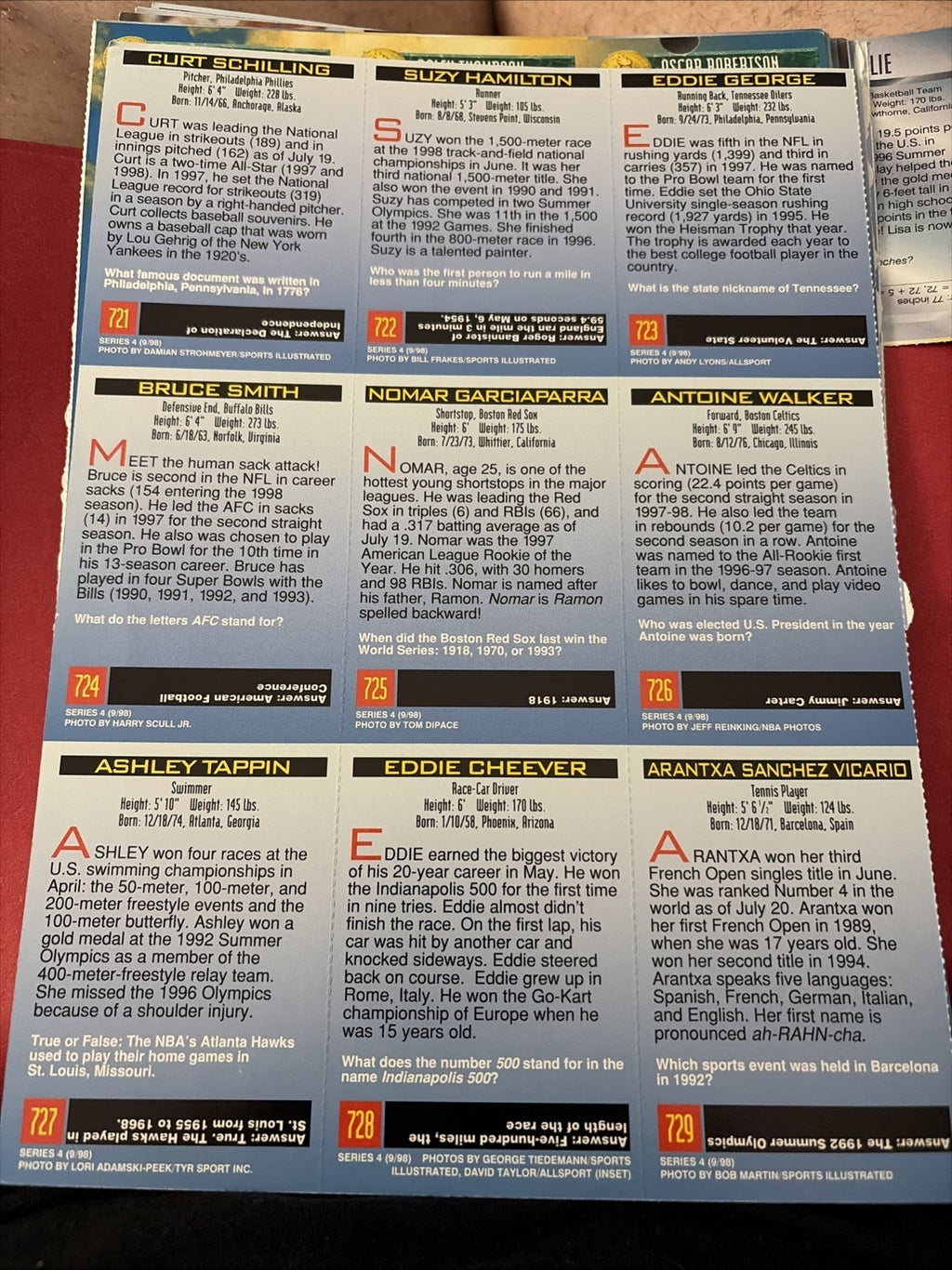 CURT SCHILLING EDDIE CHEEVER 1998 SPORTS ILLUSTRATED FOR KIDS SI UNCUT SHEET