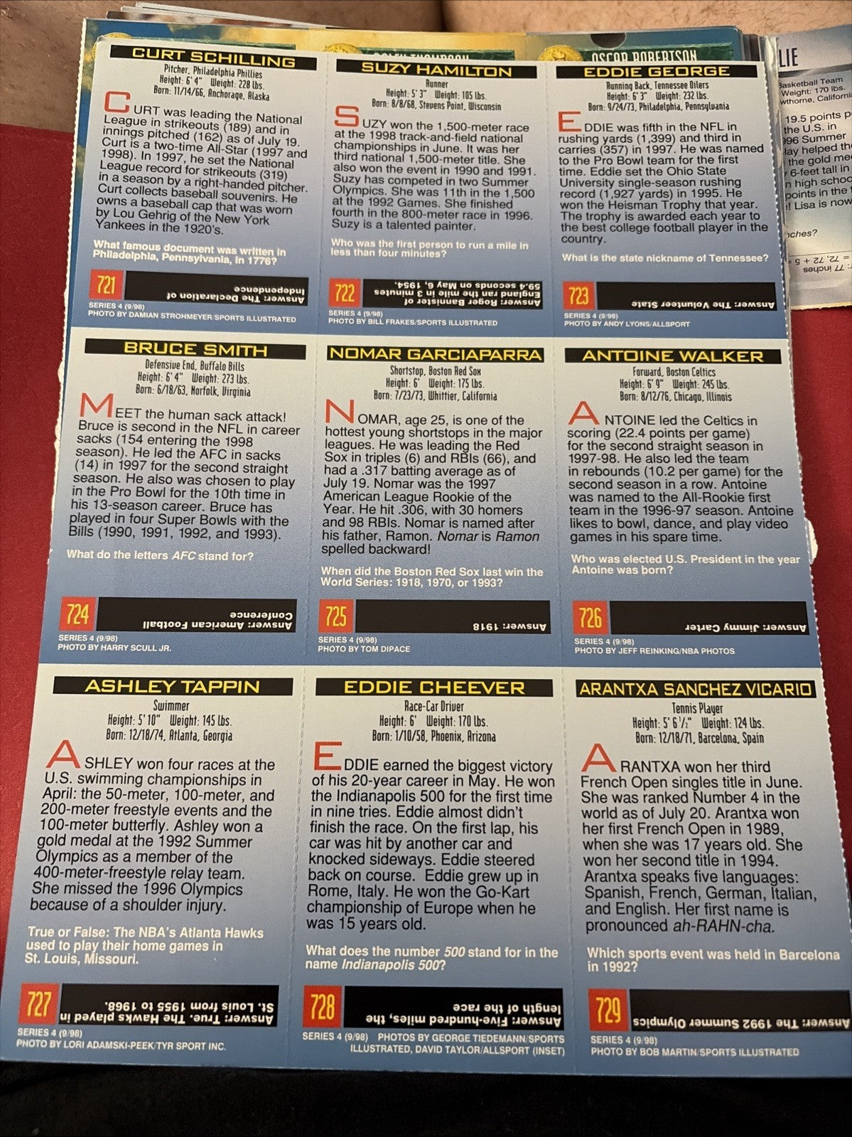CURT SCHILLING EDDIE CHEEVER 1998 SPORTS ILLUSTRATED FOR KIDS SI UNCUT SHEET
