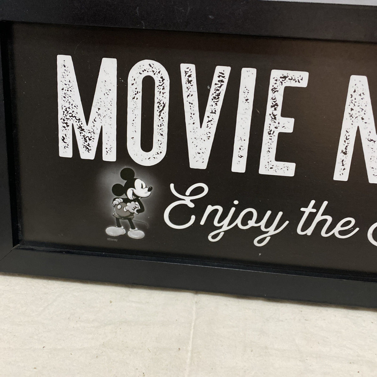 Disney Mickey Mouse Movie Night Home Theater Distressed Wall Decor Wood Sign