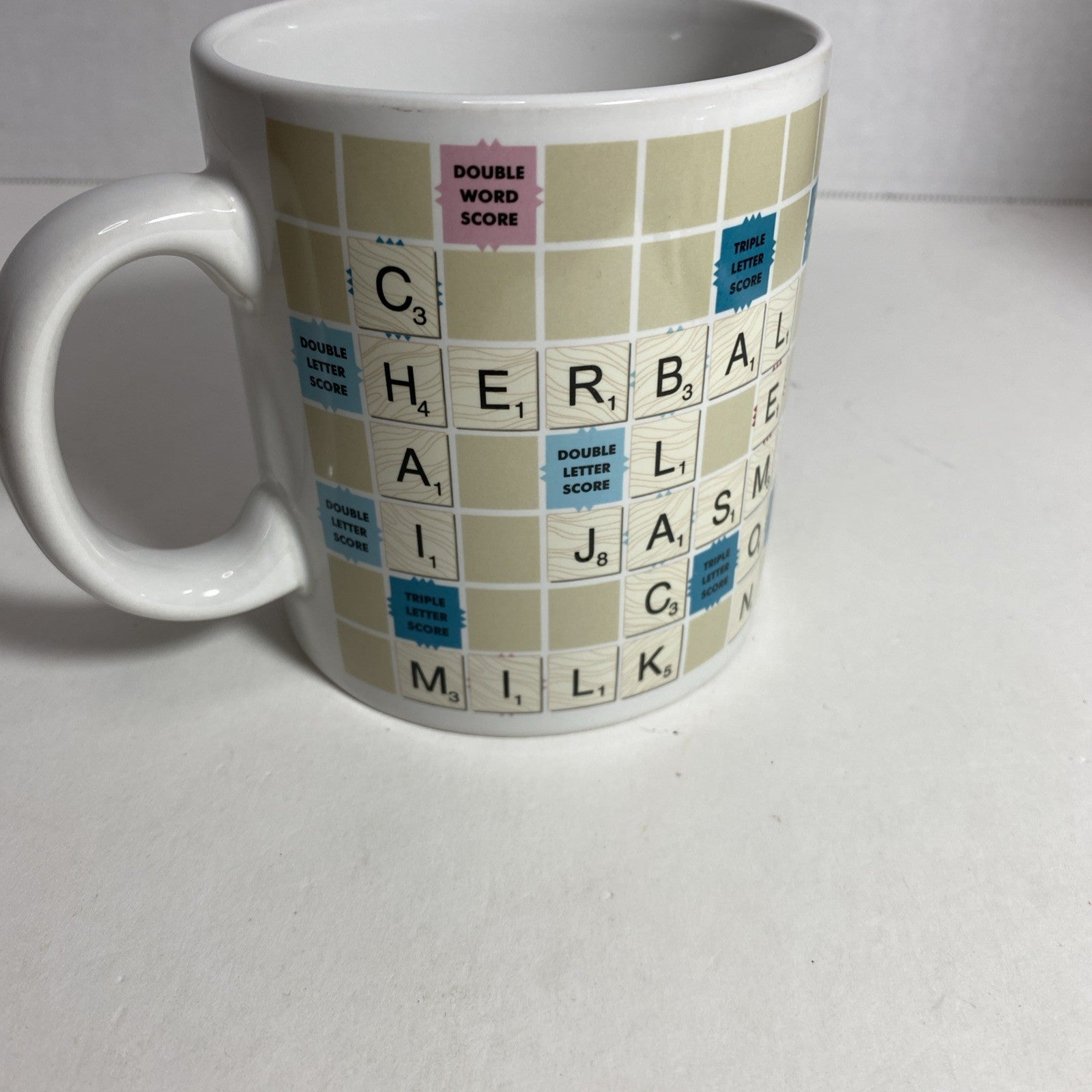 Coffee Mug Scrabble Board Game Ceramic Cup (2005) With Tea Words