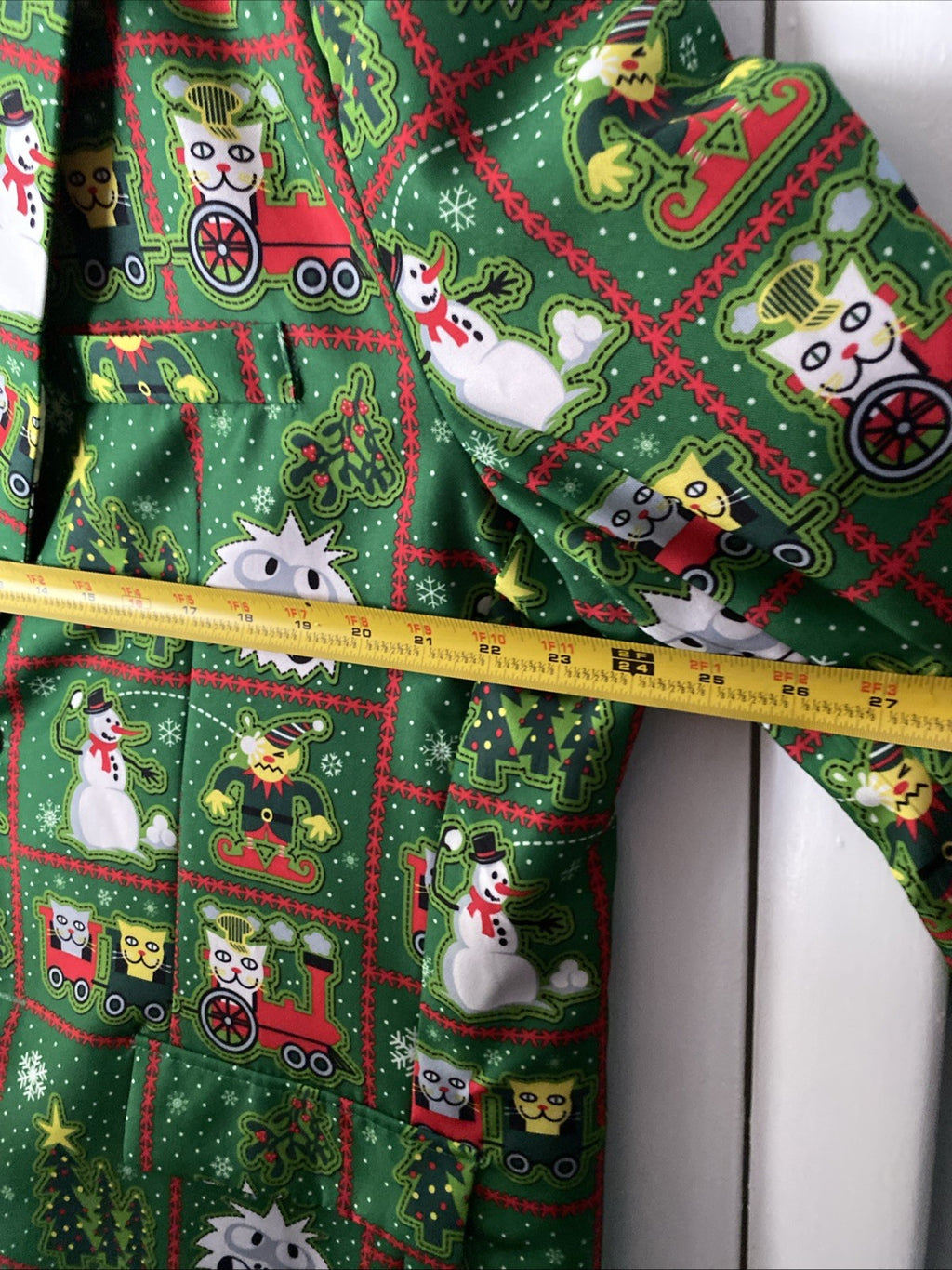 Men's Abominable Snowman Elf Cats Ugly Christmas Party Green Blazer Size XL