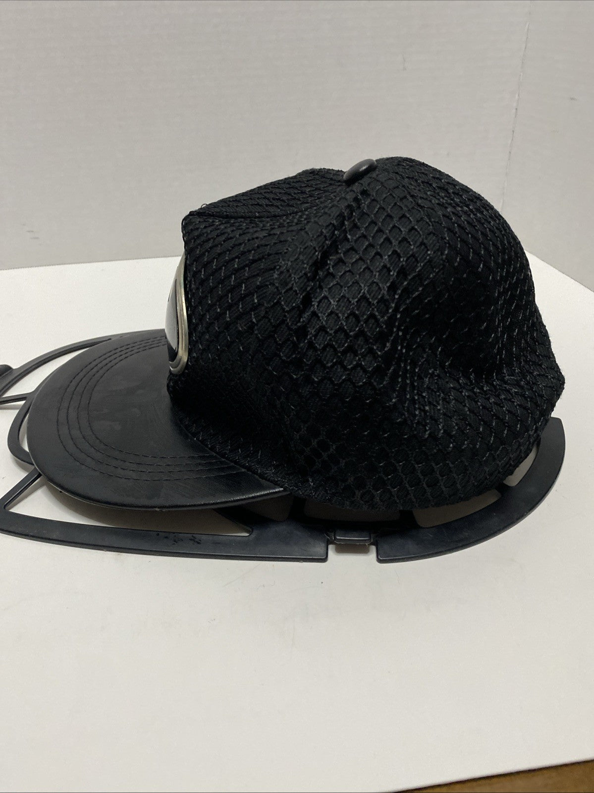 Batman Logo Snapback Hat Black Faux Leather Brim Baseball Cap