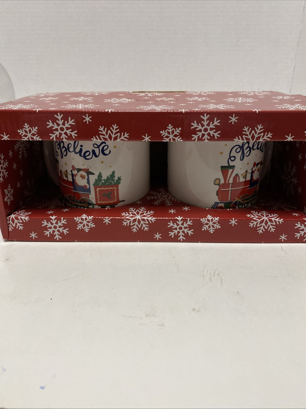 CERAMIC Santa Train COFFEE  or Hot Cocoa MUGS/Cups  Set Of 2 4' tall 12 oz