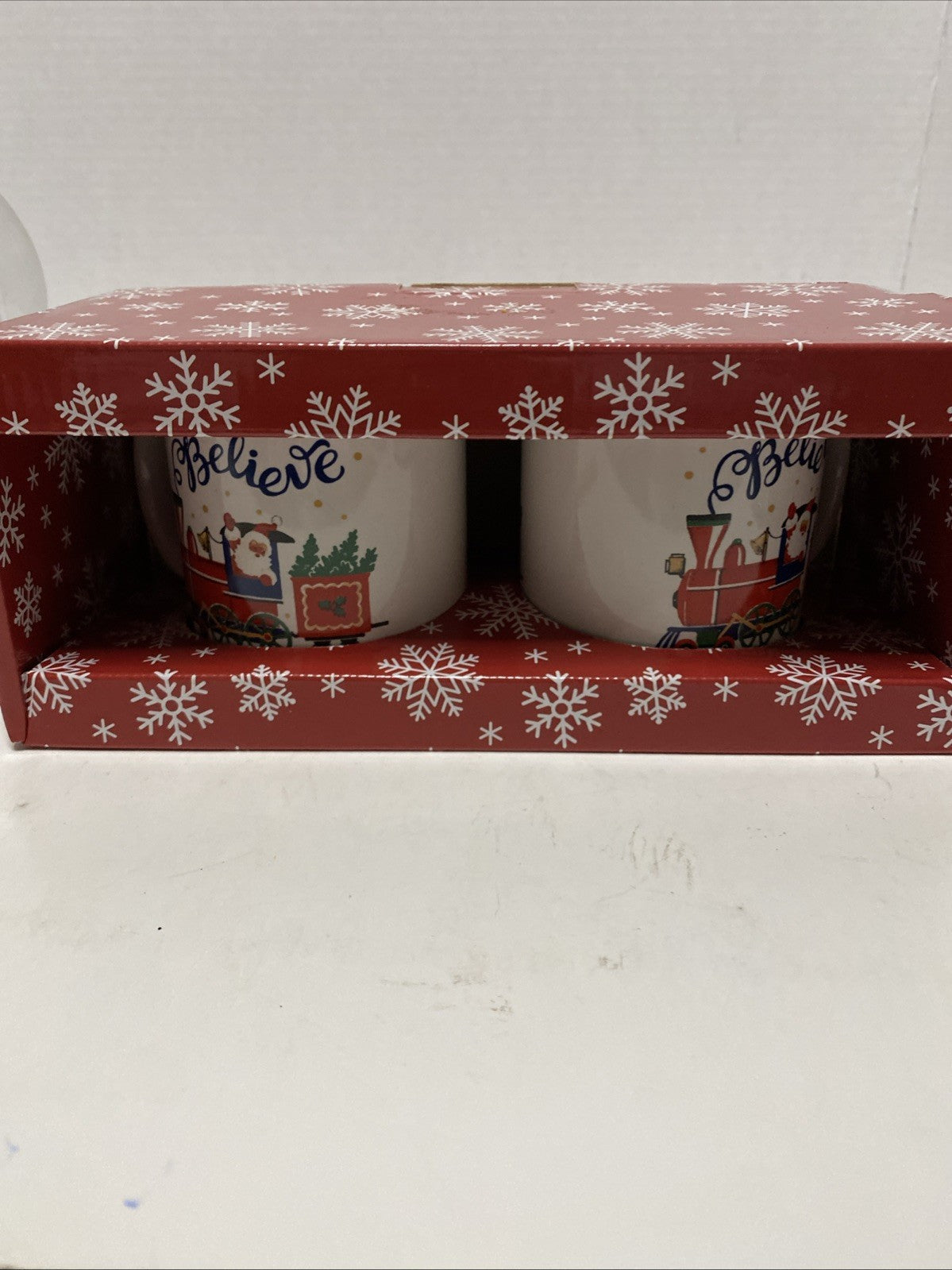 CERAMIC Santa Train COFFEE  or Hot Cocoa MUGS/Cups  Set Of 2 4' tall 12 oz