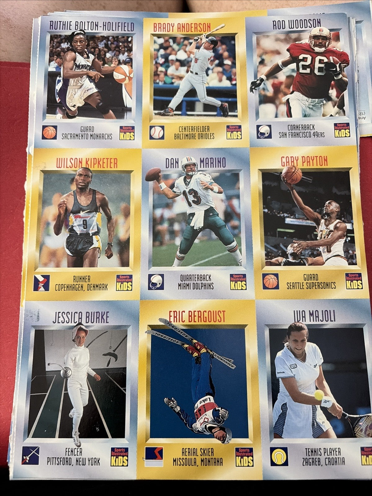 VTG 1997 Sports Illustrated for Kids Uncut Card Sheet 559-567 Bonds Roy Barkley
