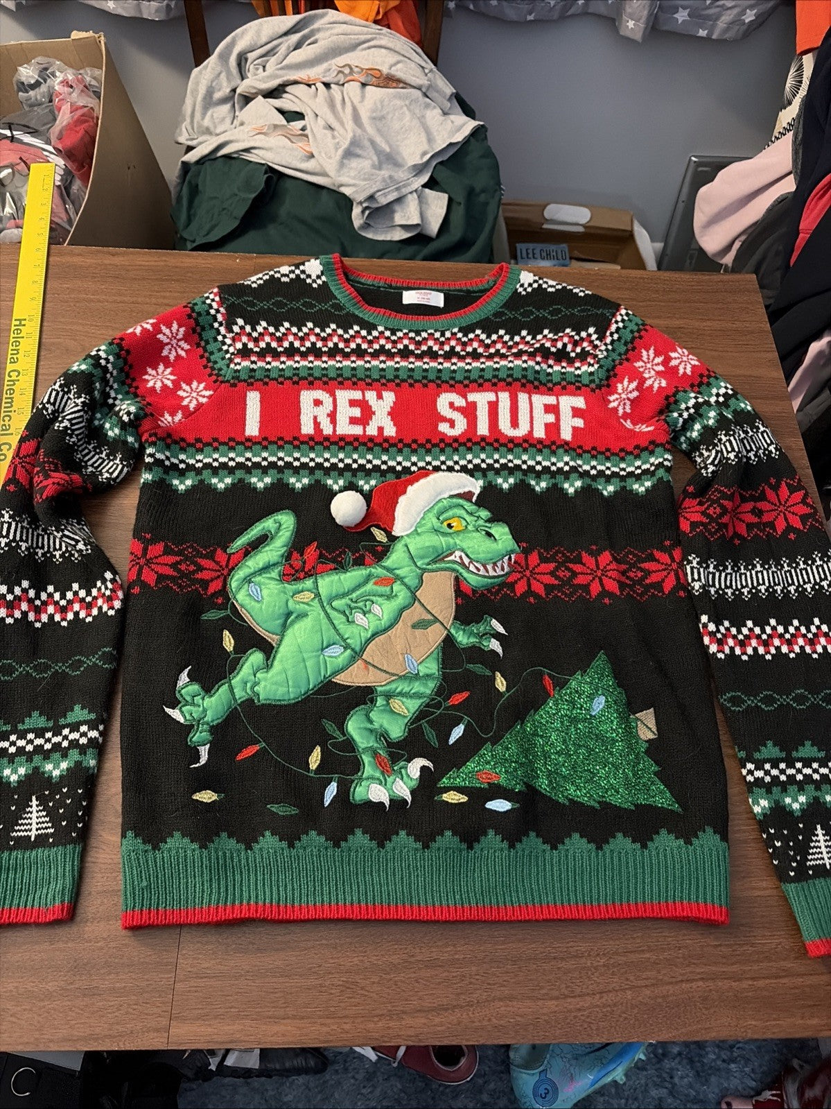 Holiday Time I Rex Stuff Ugly Mens Christmas Holiday Sweater Size M (38-40)