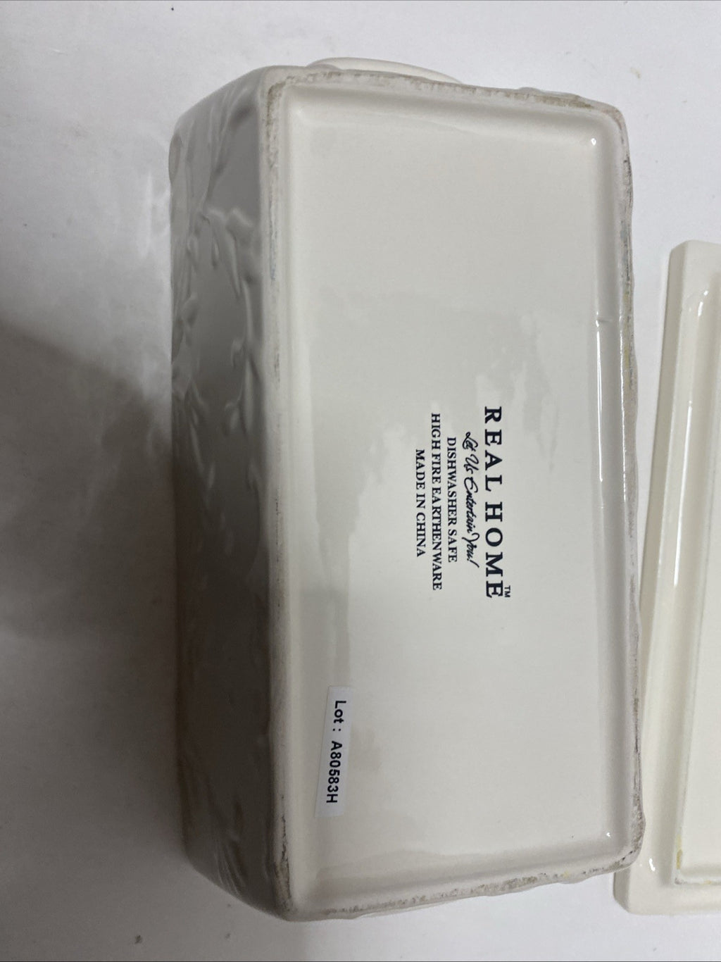 REAL HOME CASSEROLE EARTHENWARE LET US ENTERTAIN YOU  LOAF DISH WITH LID