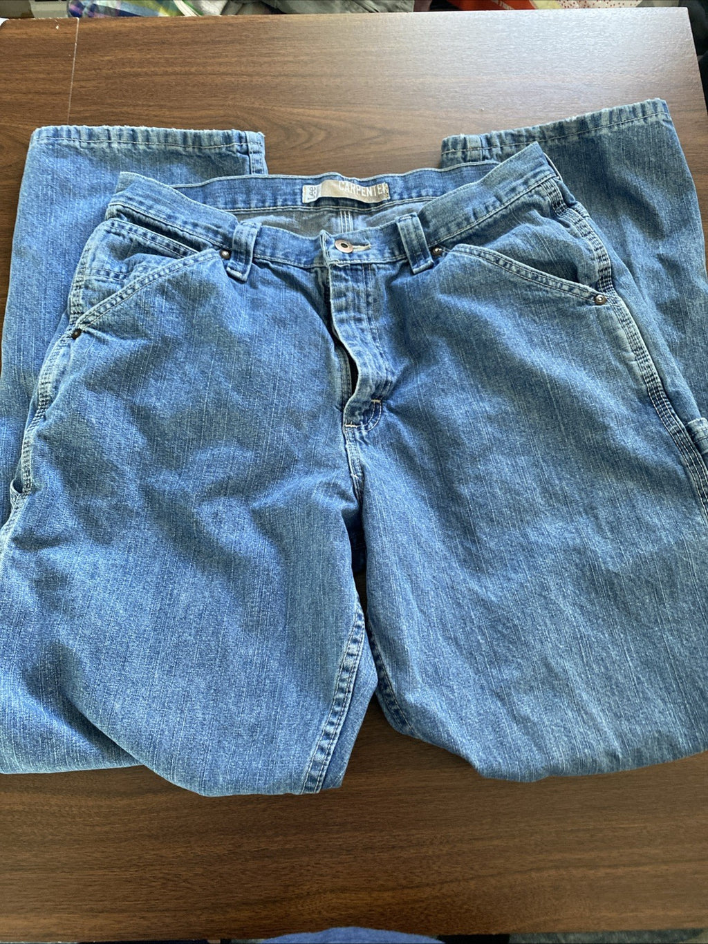 Lee Dungarees Carpenter Jeans Mens 33x32 Blue Denim Workwear Utility Distressed