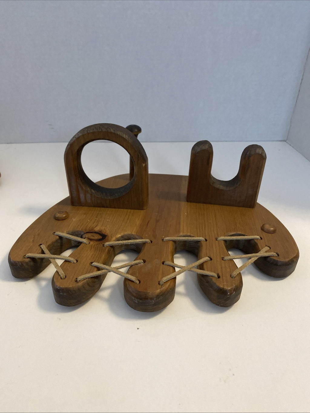 Vintage Wooden Baseball Glove Holder Bat Ball Hat Wall Hanging Mit