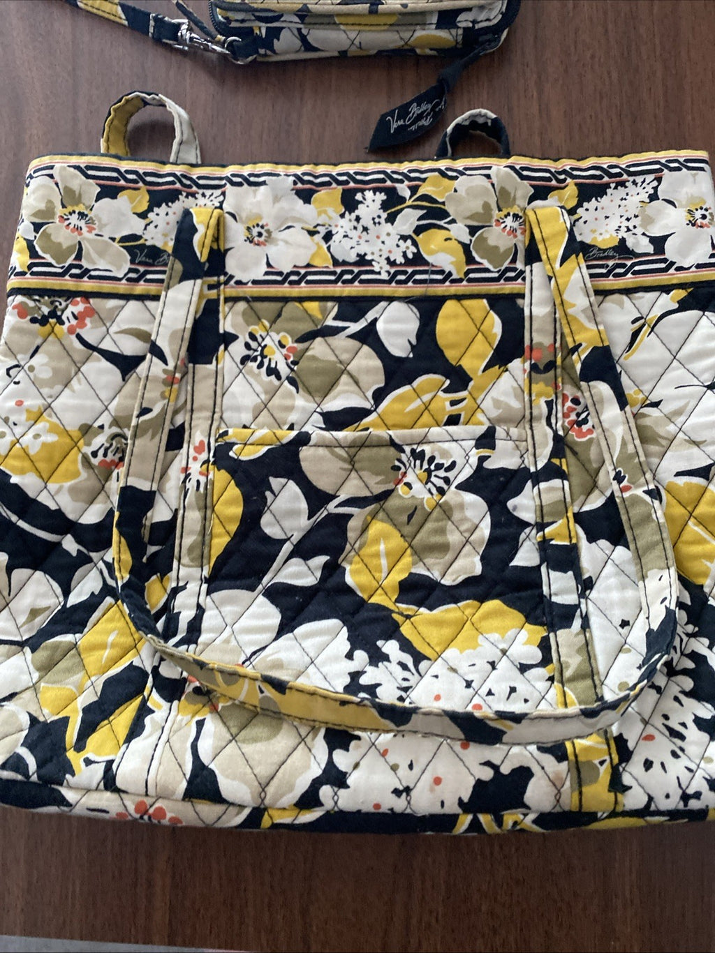 Vera Bradley Dogwood Tote/Purse And Wallet Set - Yellow, White, and Black