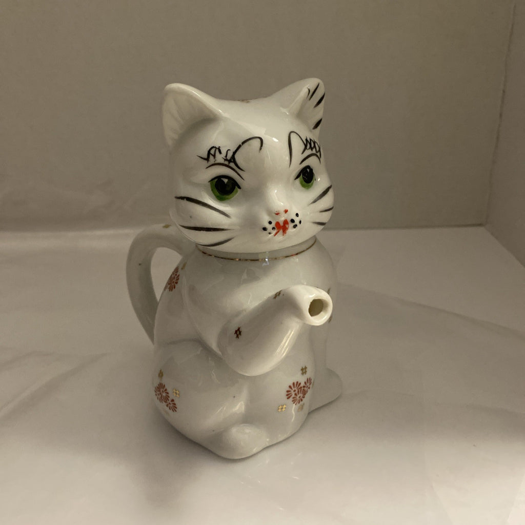  Lucky Cat Teapot or Creamer Hand Painted Ceramic Chinese VTG