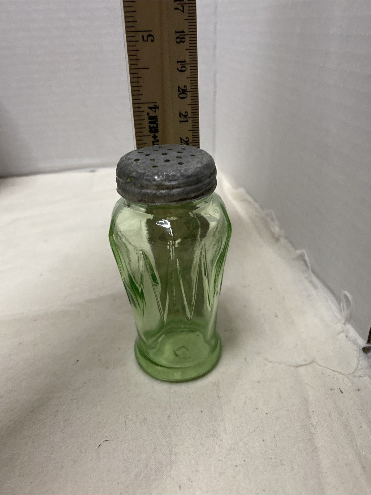 VINTAGE Uranium Green Glass HAZEL ATLAS Salt Pepper Shaker