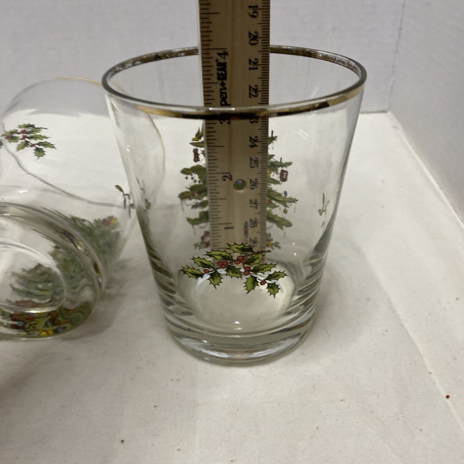 Spode Christmas Tree Double Old Fashioned Rocks Glass Gold Trim Lot of 4