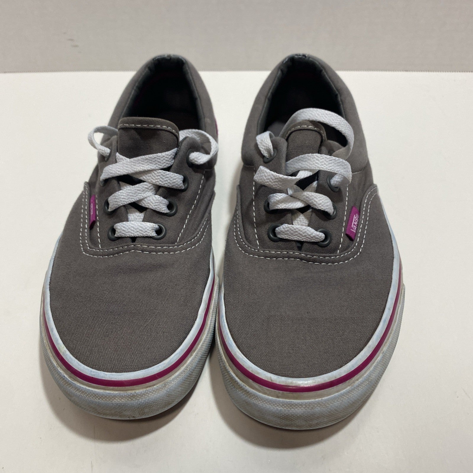 Pink And Grey Low Top Athletic Vans. Men 6 Women 7.5
