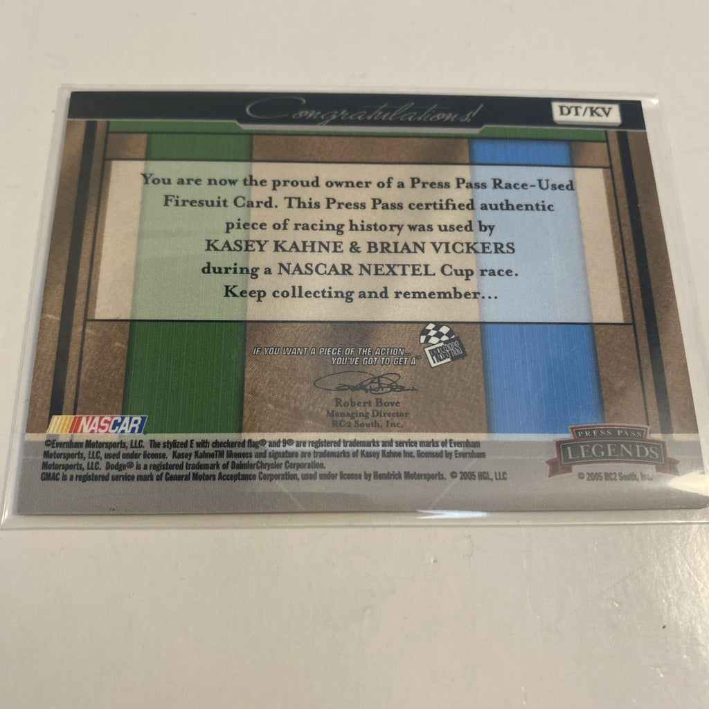 2005 Press Pass Legends Double Threads Silver #DTKV Kasey Kahne Brian Vickers