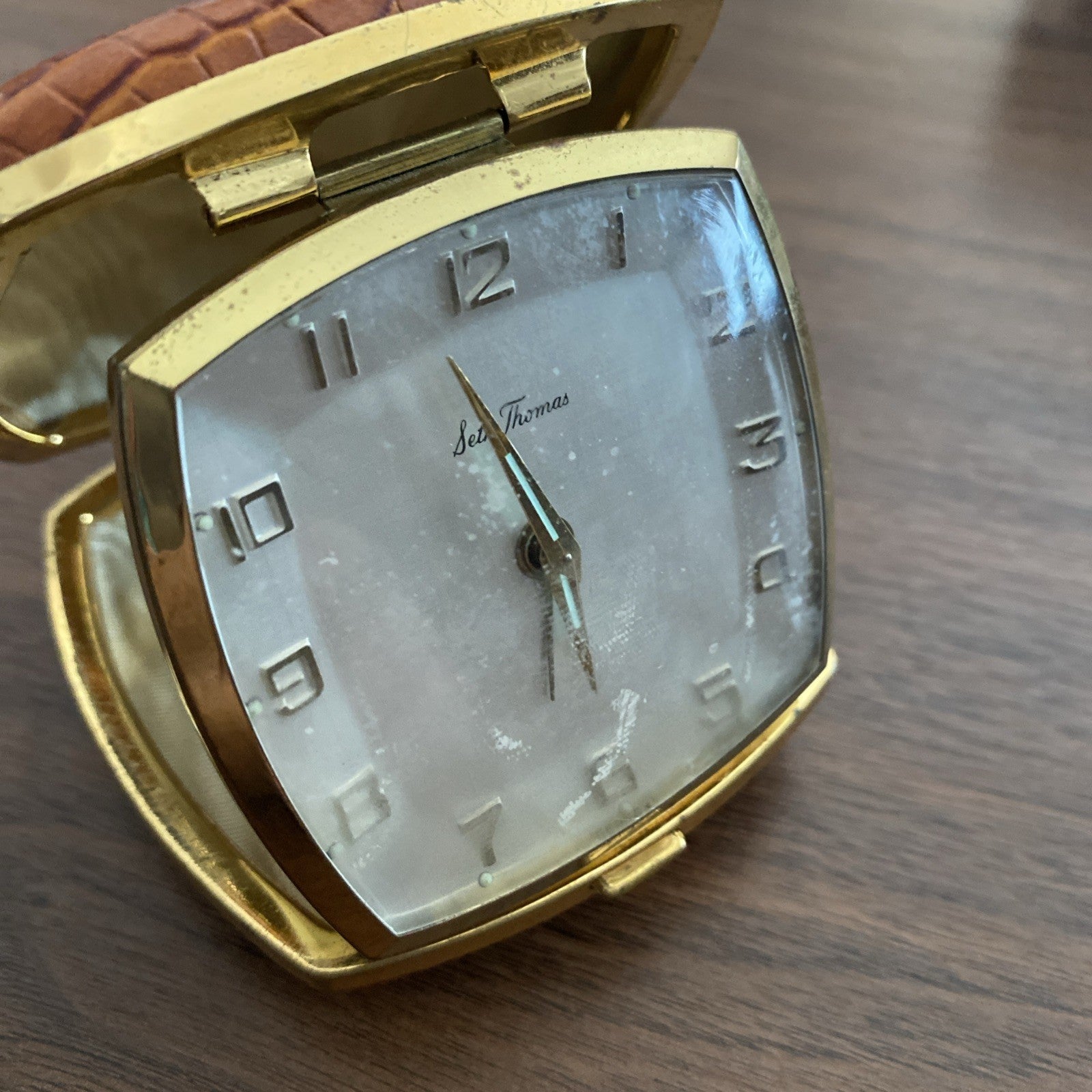 Seth Thomas Travel Alarm Clock Made In Germany Square Case Wind Up Works Vintage