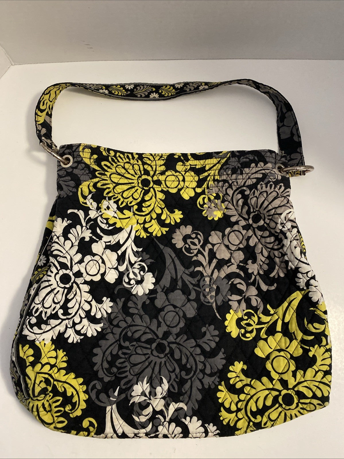 Vera Bradley Baroque Shoulder Bag Purse Black Chartreuse Gray