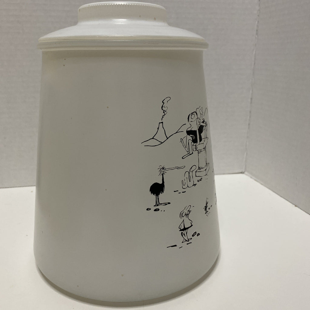 Bartlett Collins Cookie Jar White Glass with Lid BC Comics Grog Johnny Hart