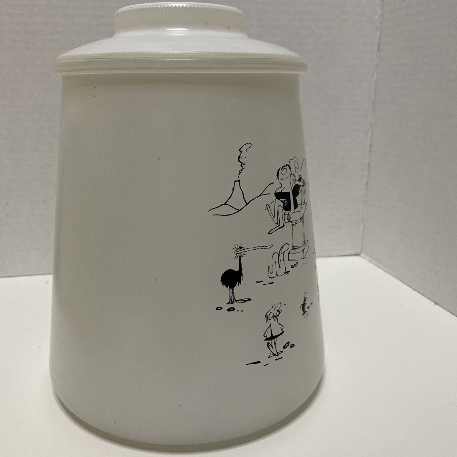 Bartlett Collins Cookie Jar White Glass with Lid BC Comics Grog Johnny Hart