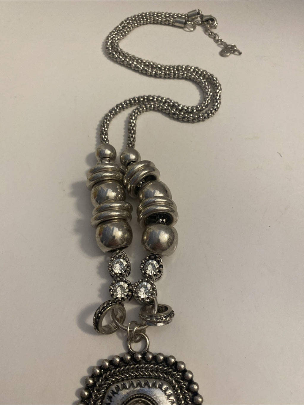 C1946 Clear Crystal Pendant Silver Tone Long Necklace