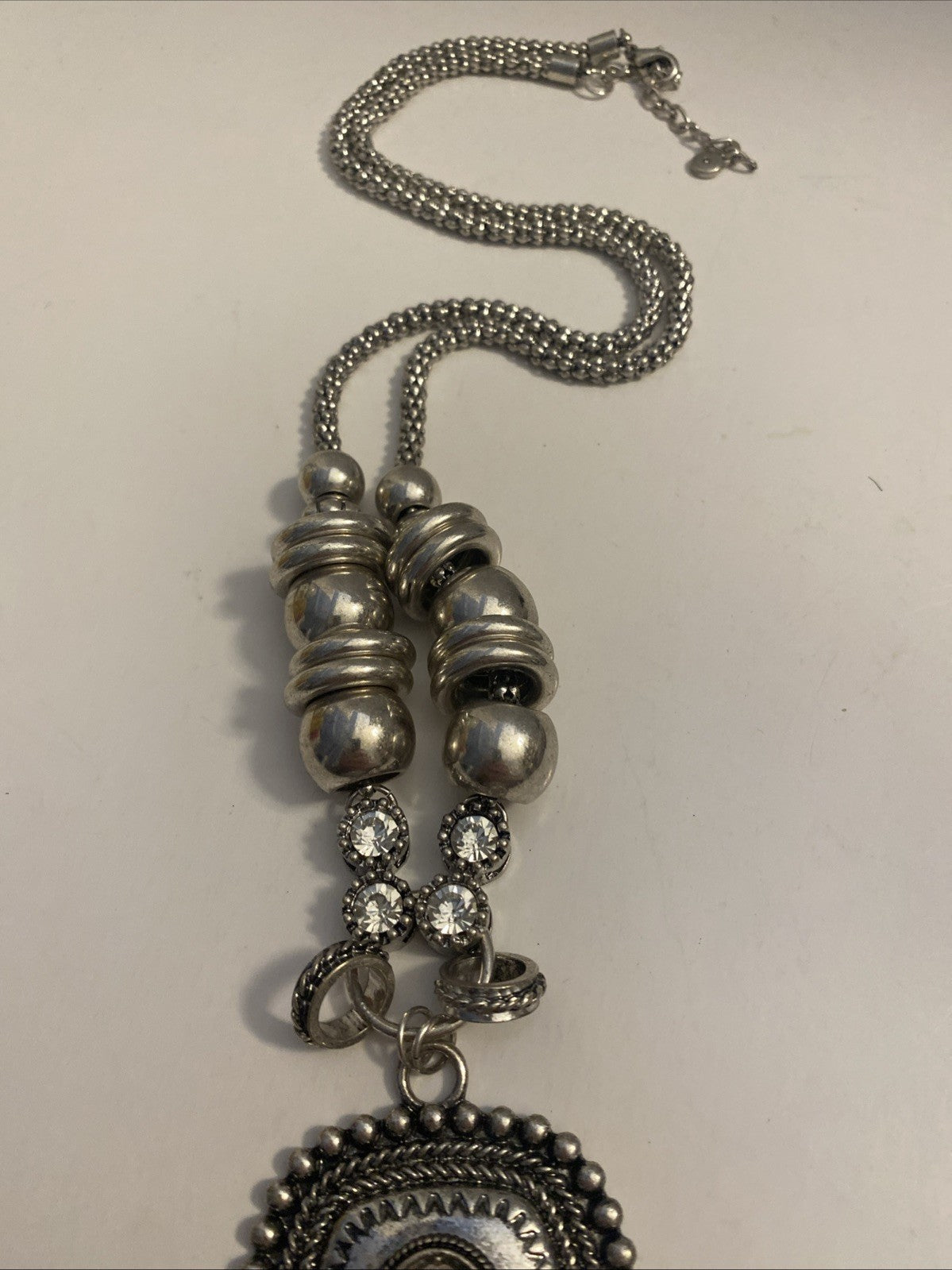 C1946 Clear Crystal Pendant Silver Tone Long Necklace