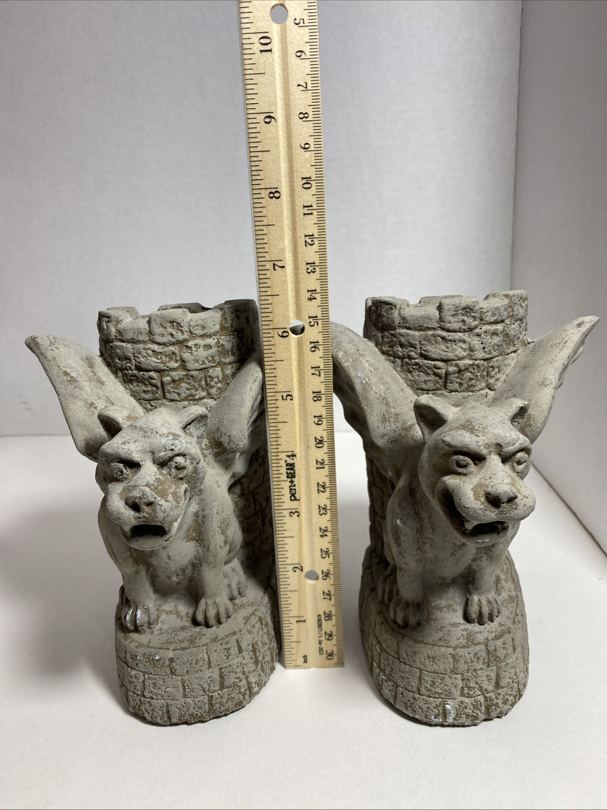 Gargoyle Concrete Stone Heavy Bookends, Castle Guardian Dragons Medieval 