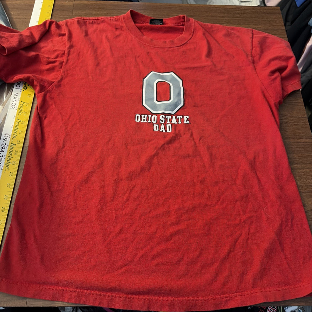 Ohio State Dad Shirt Men Size L Gray Red Buckeyes College Football Short Sleeve
