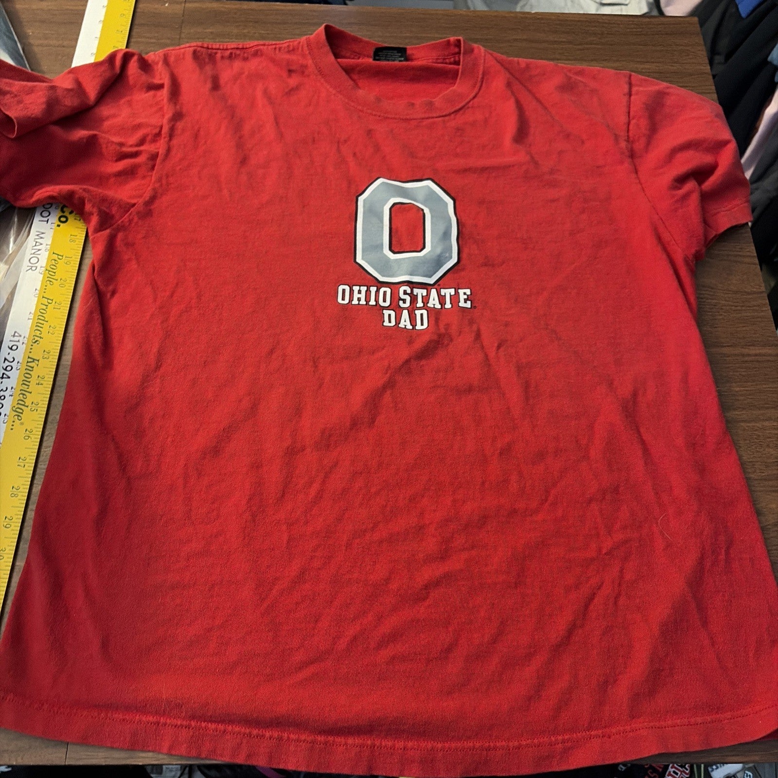 Ohio State Dad Shirt Men Size L Gray Red Buckeyes College Football Short Sleeve