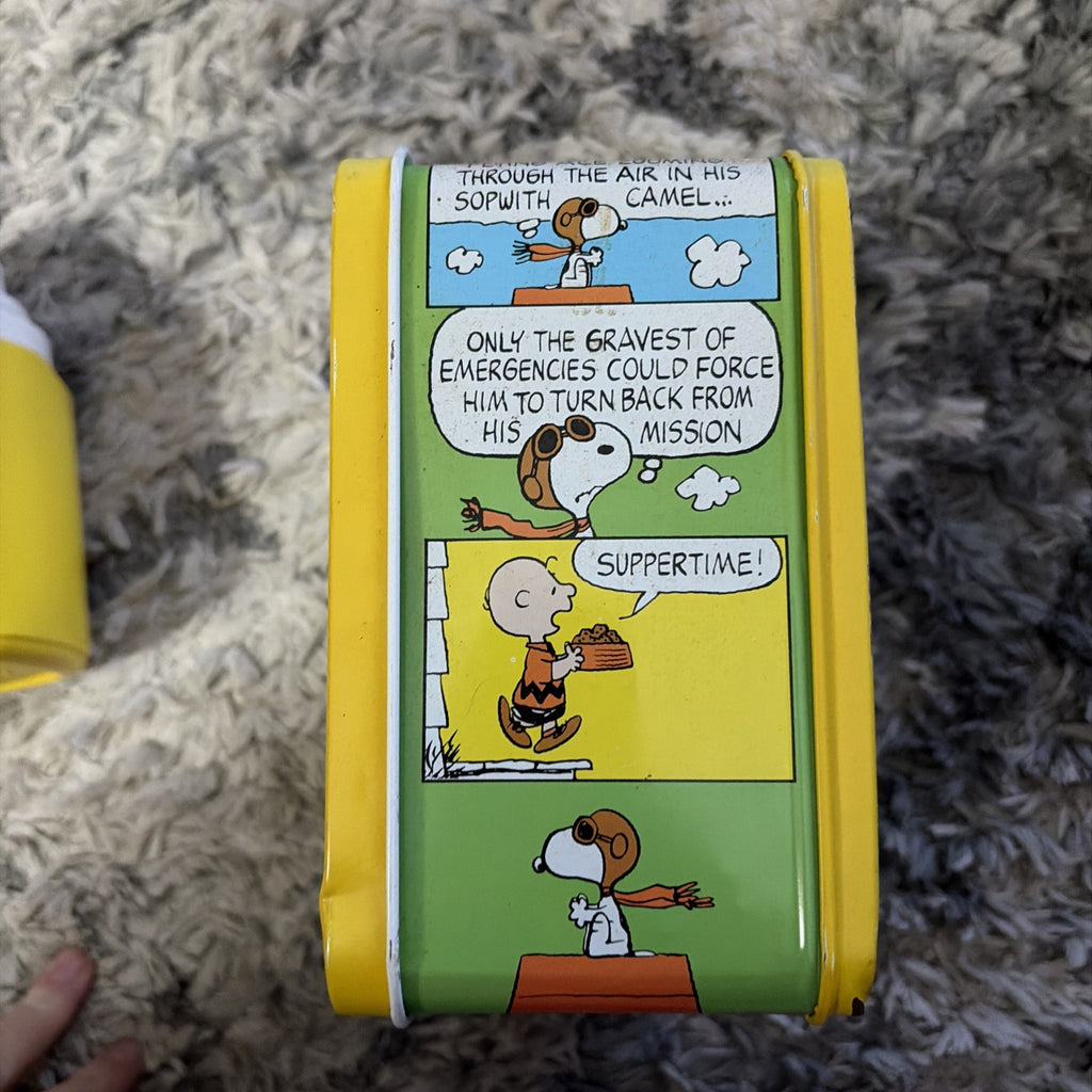 Vintage Peanuts Charlie Brown and Snoopy Metal Yellow Lunchbox & Thermos