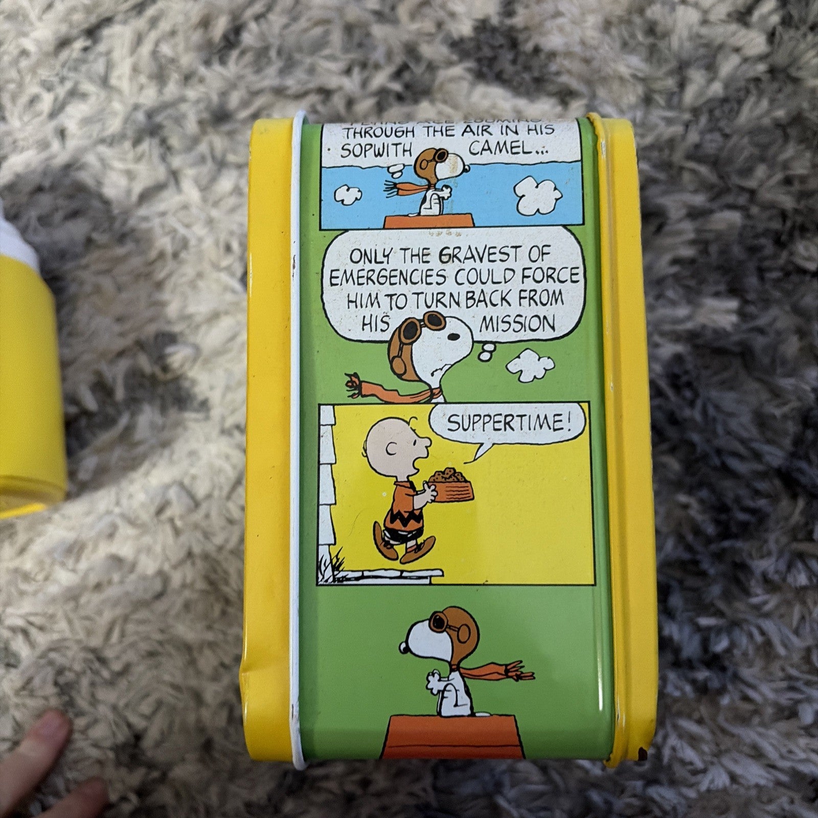 Vintage Peanuts Charlie Brown and Snoopy Metal Yellow Lunchbox & Thermos