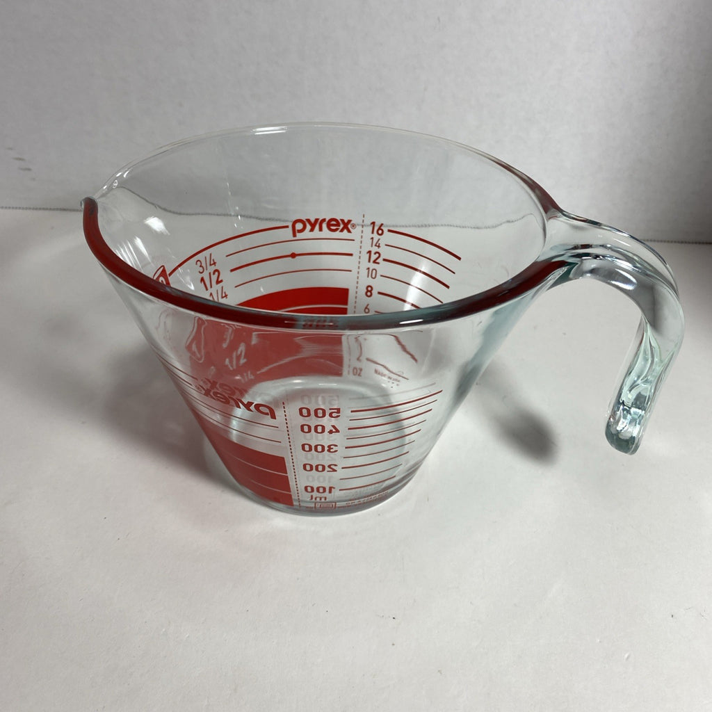 Vintage Pyrex Reverse Read 2 Cup 16 Oz Glass Measuring Cup Red Letters