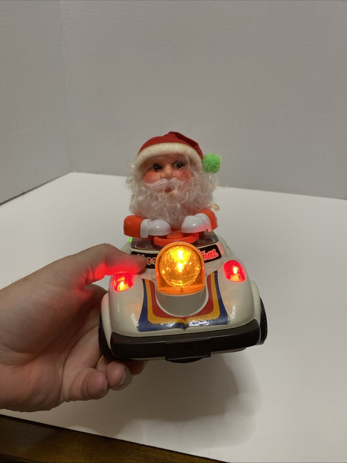 Vintage Santa Cartoon Car Light Up Bump & Go Action Son Al Toys 1983 Works Great